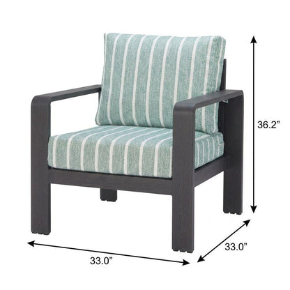 33" Green White and Black Upholstered and Aluminum Striped Arm Chair