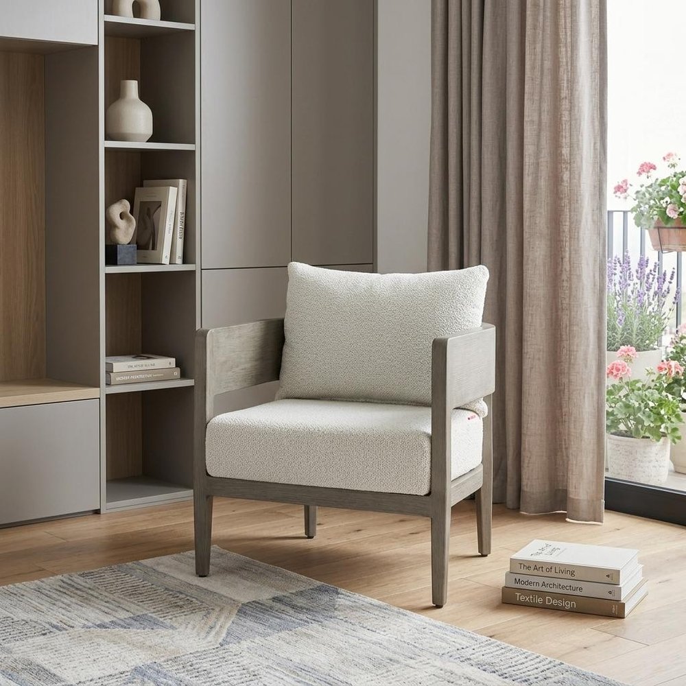 28" Beige Upholstered Arm Chair