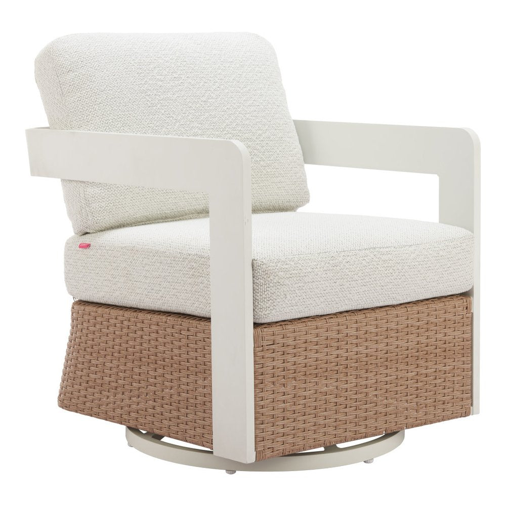 26" White Upholstered Swivel Arm Chair