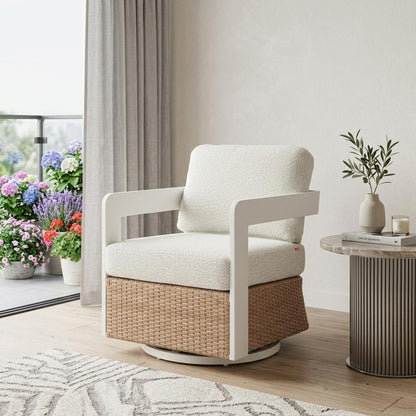 26" White Upholstered Swivel Arm Chair