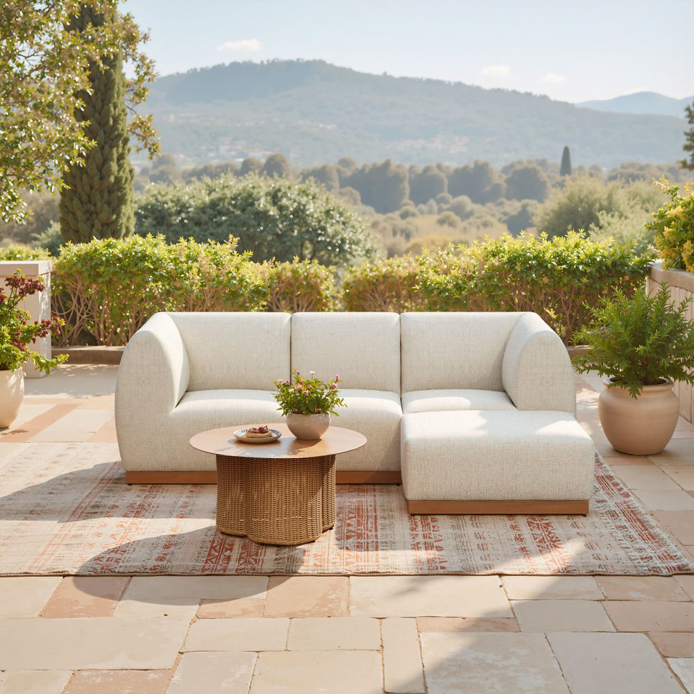 24" Beige Aluminum Outdoor Accent Chair