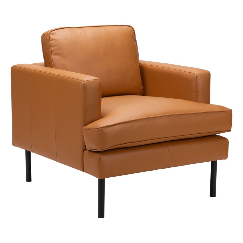 33" Brown And Black Faux Leather Upholstered Arm Chair