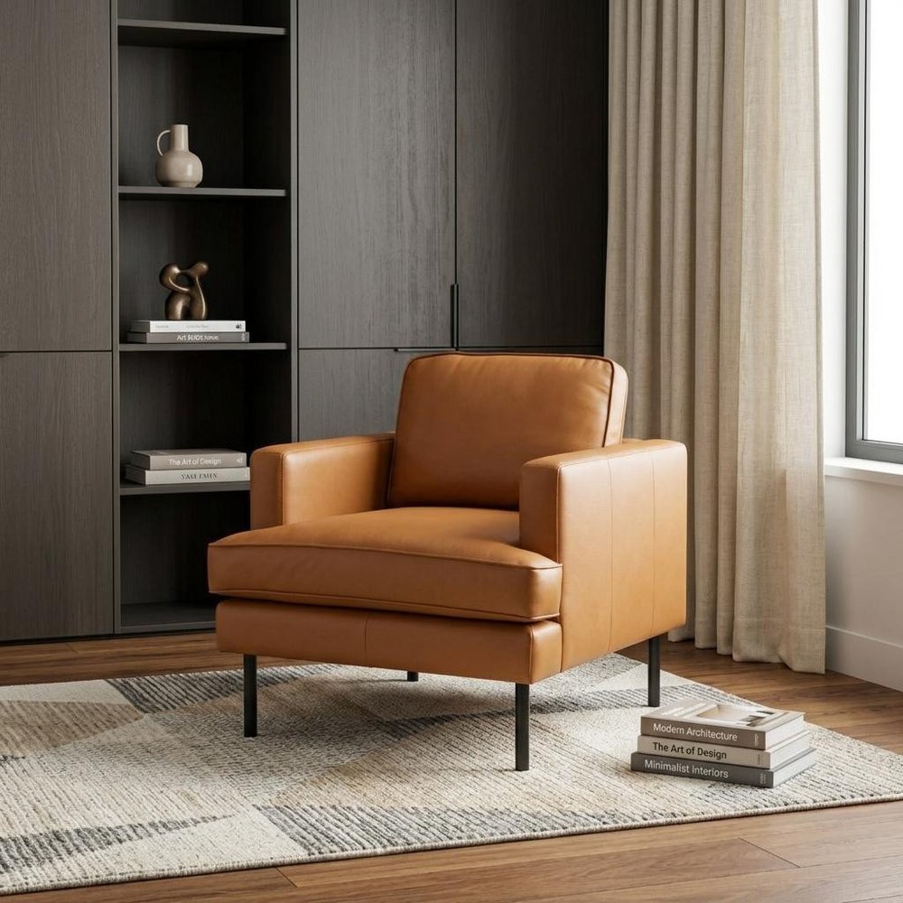 33" Brown And Black Faux Leather Upholstered Arm Chair