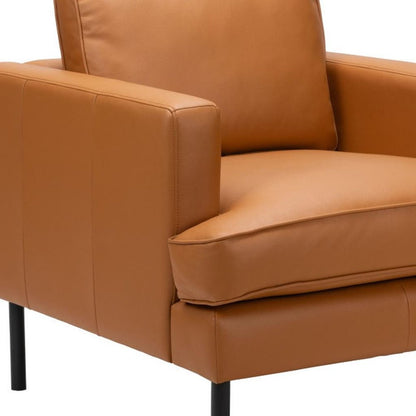 33" Brown And Black Faux Leather Upholstered Arm Chair