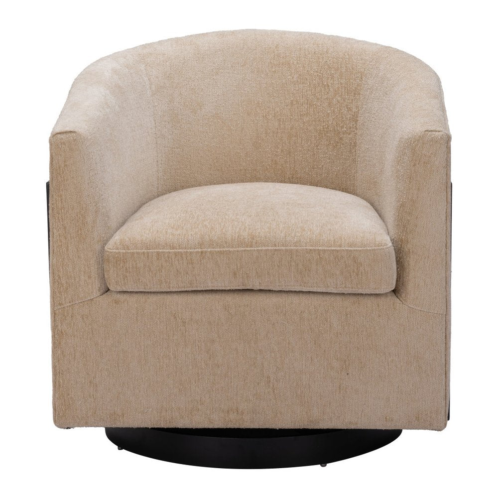 30" Beige Upholstered Swivel Arm Chair