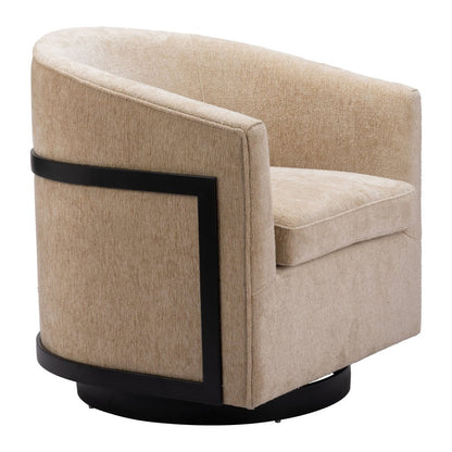 30" Beige Upholstered Swivel Arm Chair