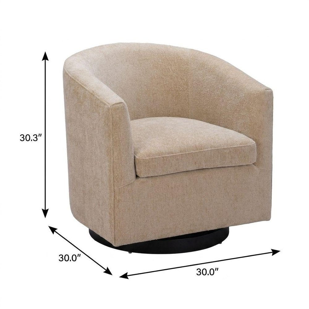 30" Beige Upholstered Swivel Arm Chair