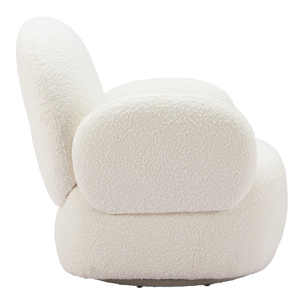 35" White Upholstered Swivel Arm Chair
