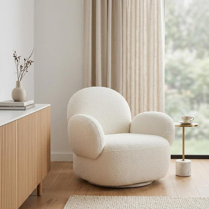 35" White Upholstered Swivel Arm Chair
