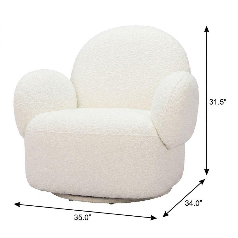 35" White Upholstered Swivel Arm Chair