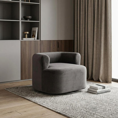 35" Gray Upholstered Swivel Arm Chair