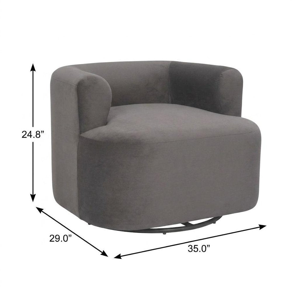 35" Gray Upholstered Swivel Arm Chair
