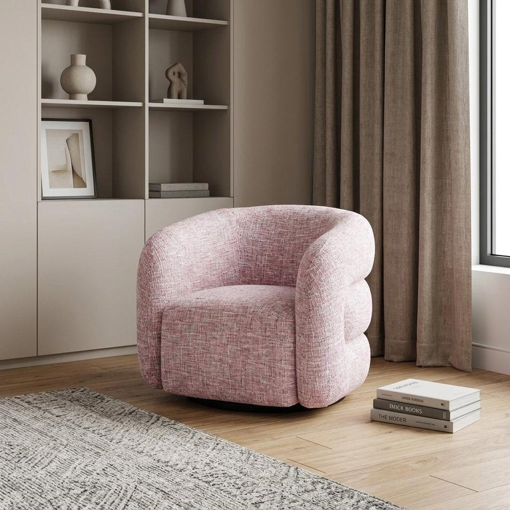 33" Pink Upholstered Swivel Arm Chair