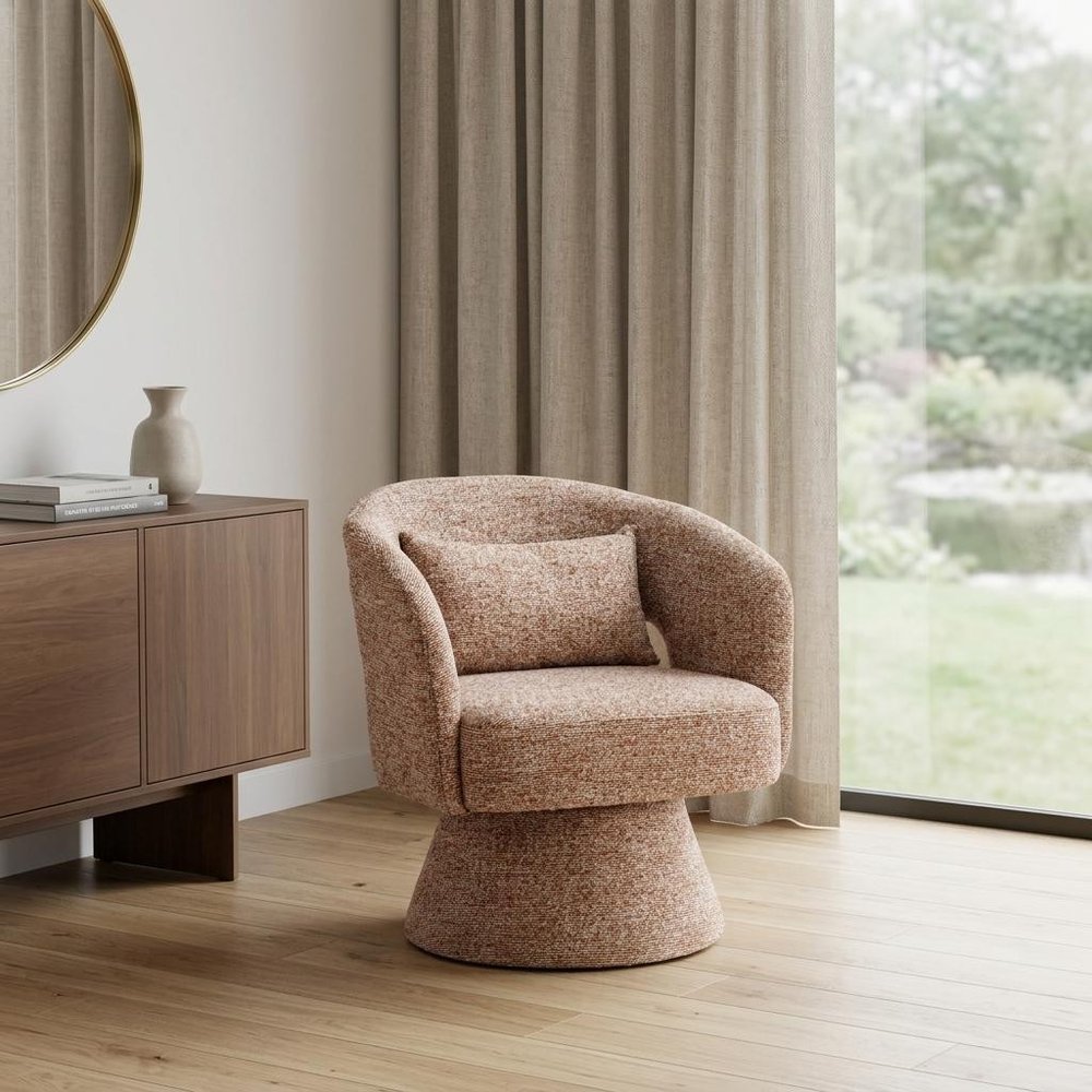 29" Brown Upholstered Swivel Arm Chair
