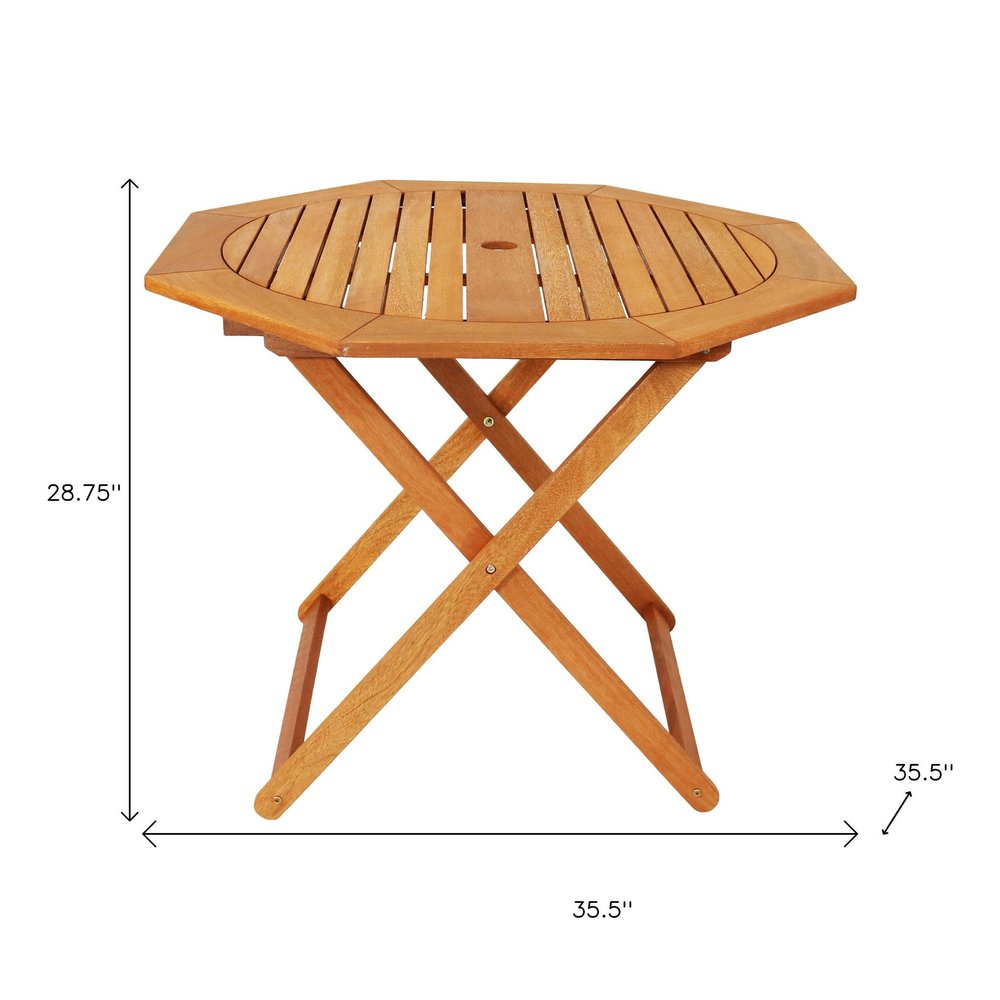 36" Brown Octagonal Solid Wood Folding Outdoor Dining Table with Umbrella Hole