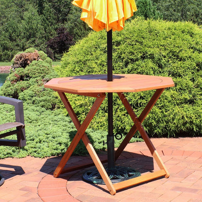 36" Brown Octagonal Solid Wood Folding Outdoor Dining Table with Umbrella Hole