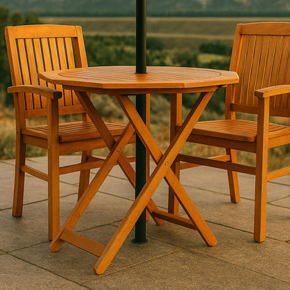 36" Brown Octagonal Solid Wood Folding Outdoor Dining Table with Umbrella Hole