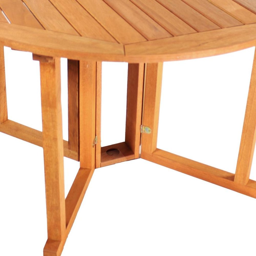 47" Brown Rounded Solid Wood Folding Outdoor Dining Table with Umbrella Hole