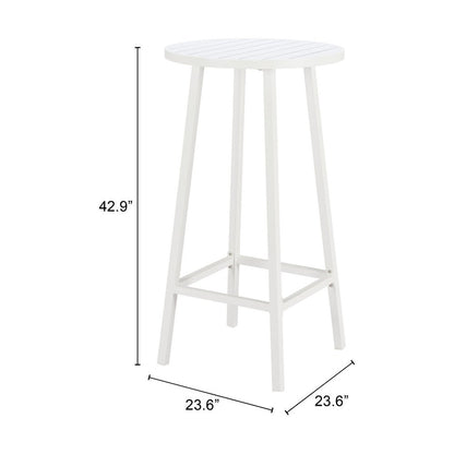 24" White Aluminum Slat Rounded Outdoor Bar Table