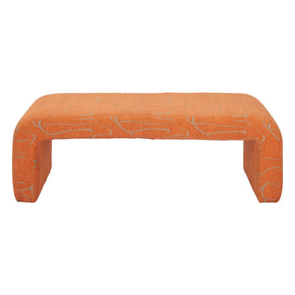 50" Orange Fabric Abstract Curvy Upholstered Bench