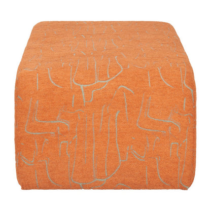 50" Orange Fabric Abstract Curvy Upholstered Bench