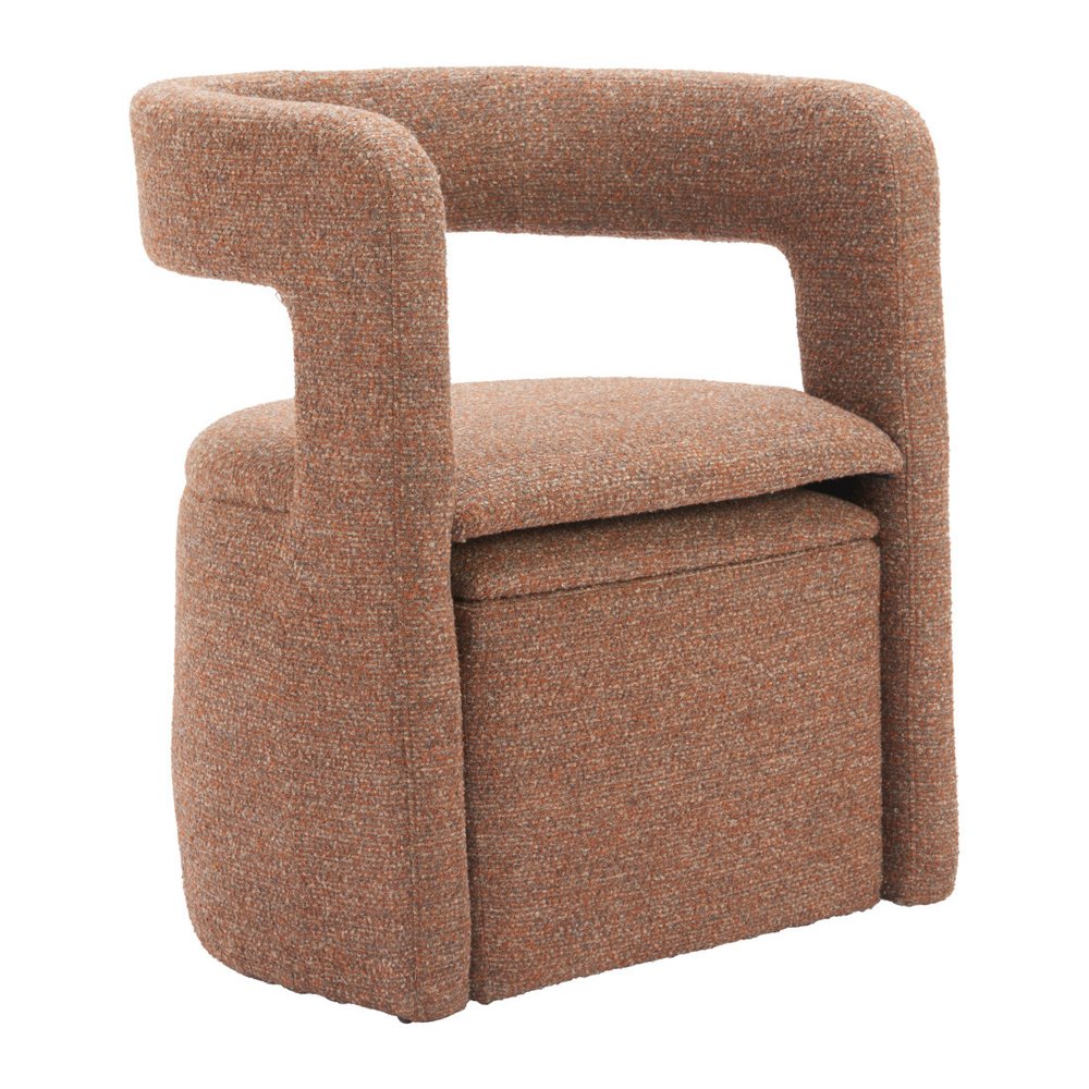 26" Brown Upholstered Arm Chair With Ottoman