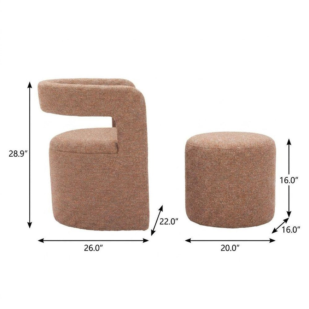 26" Brown Upholstered Arm Chair With Ottoman