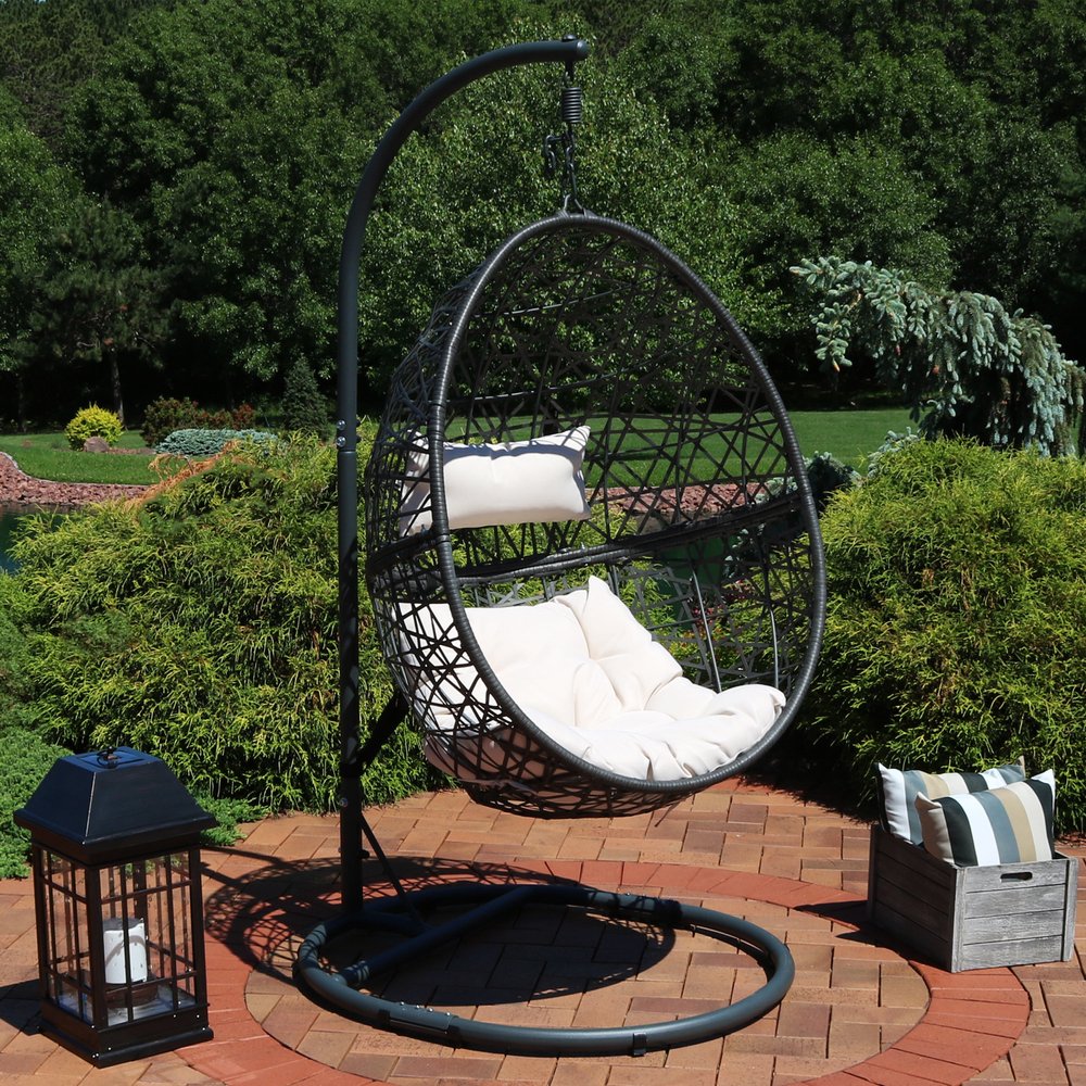 42" Beige Steel Outdoor Egg Chair