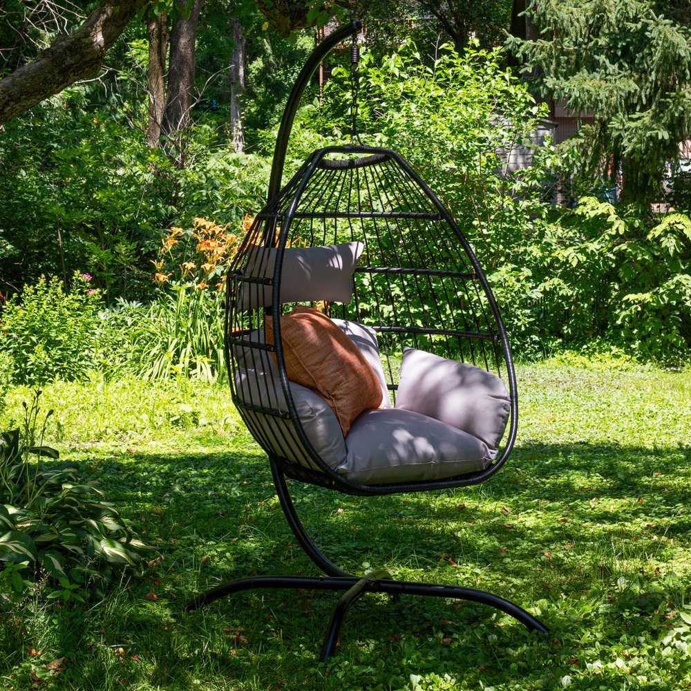 46" Gray Steel Outdoor Egg Chair