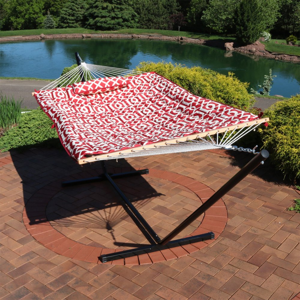 Red Geometric Spreader Bar Hammock Hammock Stand Included