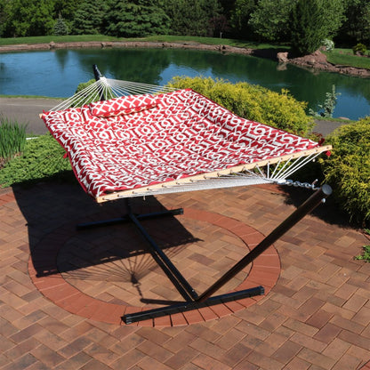 Red Geometric Spreader Bar Hammock Hammock Stand Included