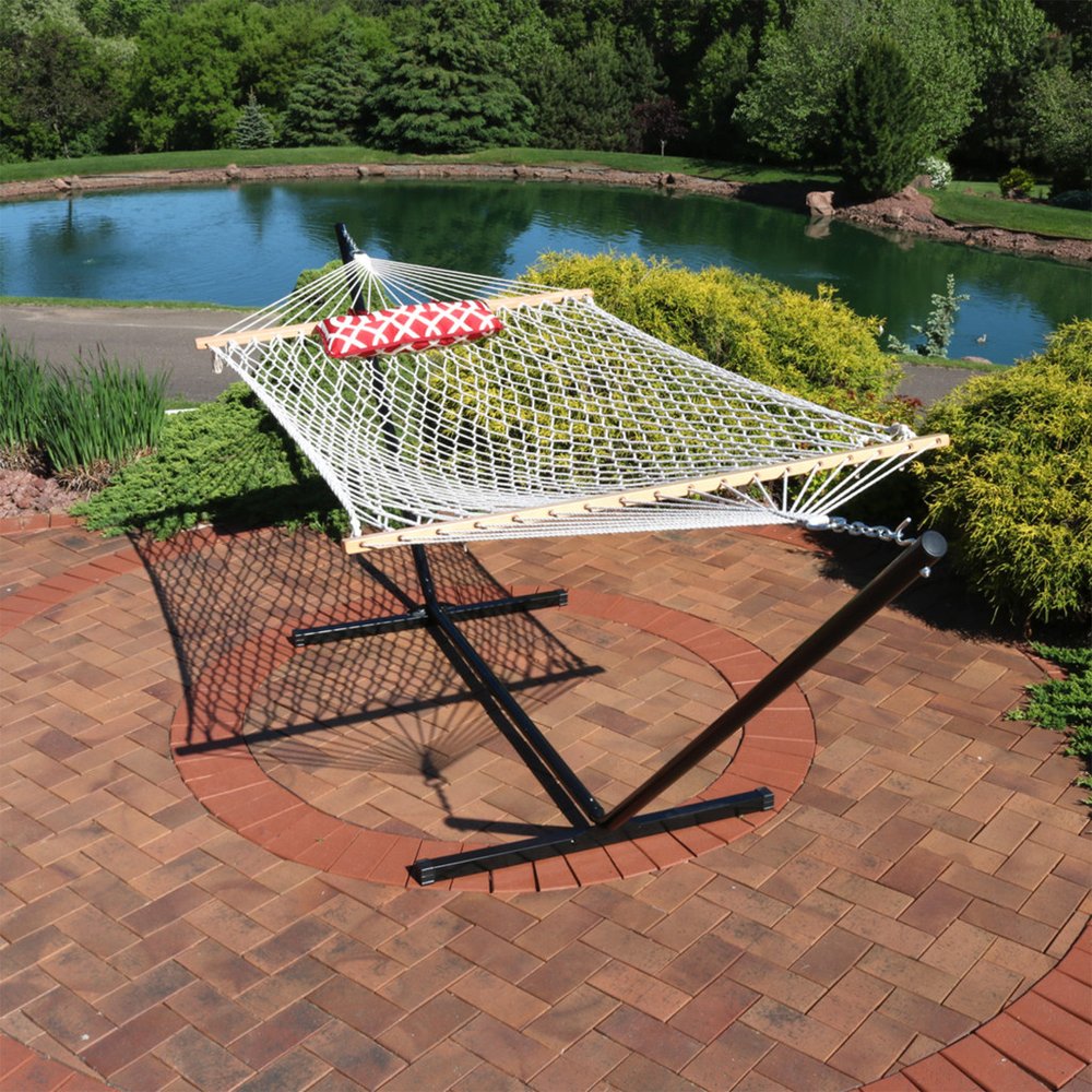 Red Geometric Spreader Bar Hammock Hammock Stand Included