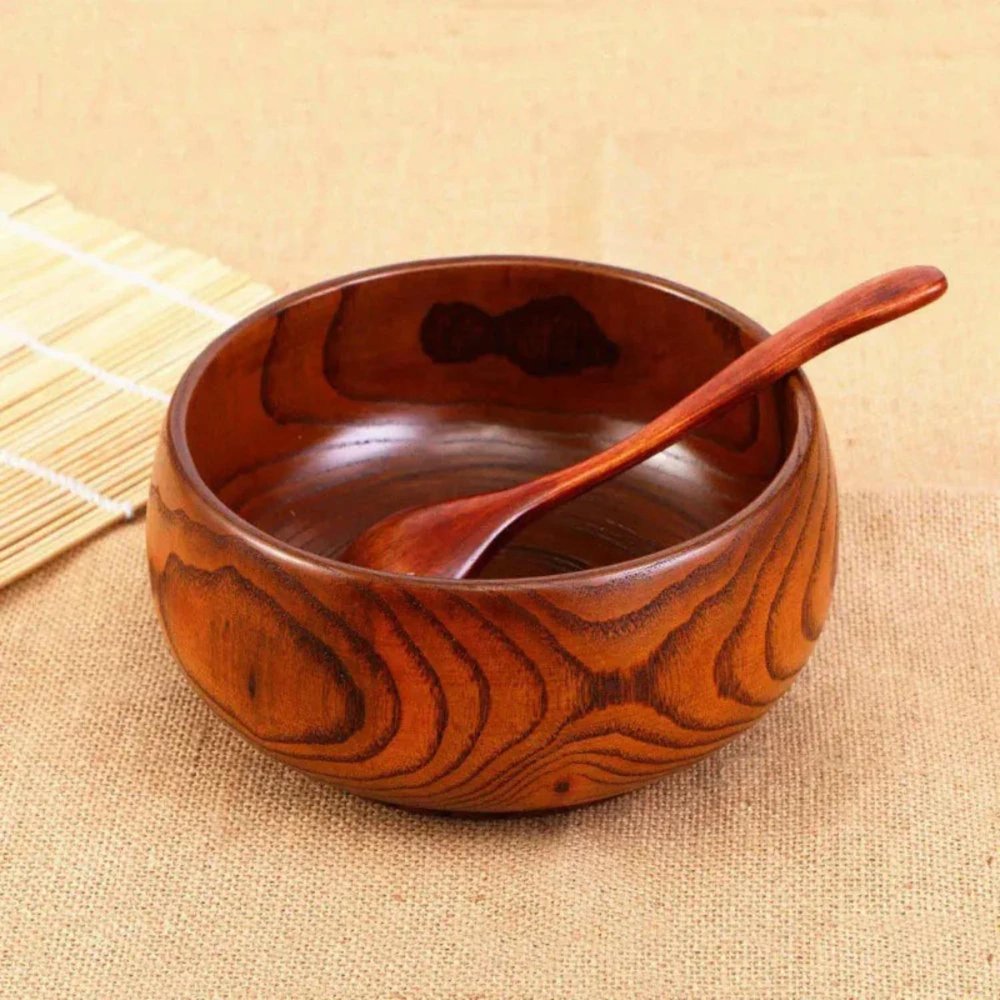 7" Brown Solid Wood Round Serving Bowl