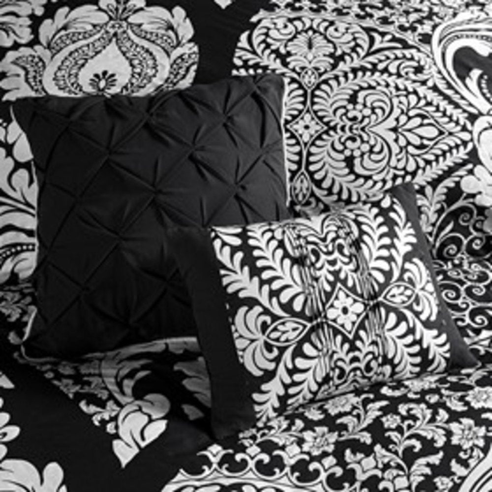 Set of Seven Black And White Damask King Ring Stitch Polyester Sham And Comforter