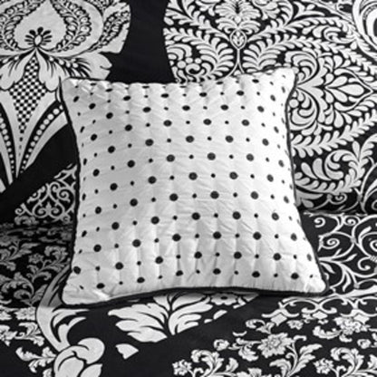 Set of Seven Black And White Damask King Ring Stitch Polyester Sham And Comforter