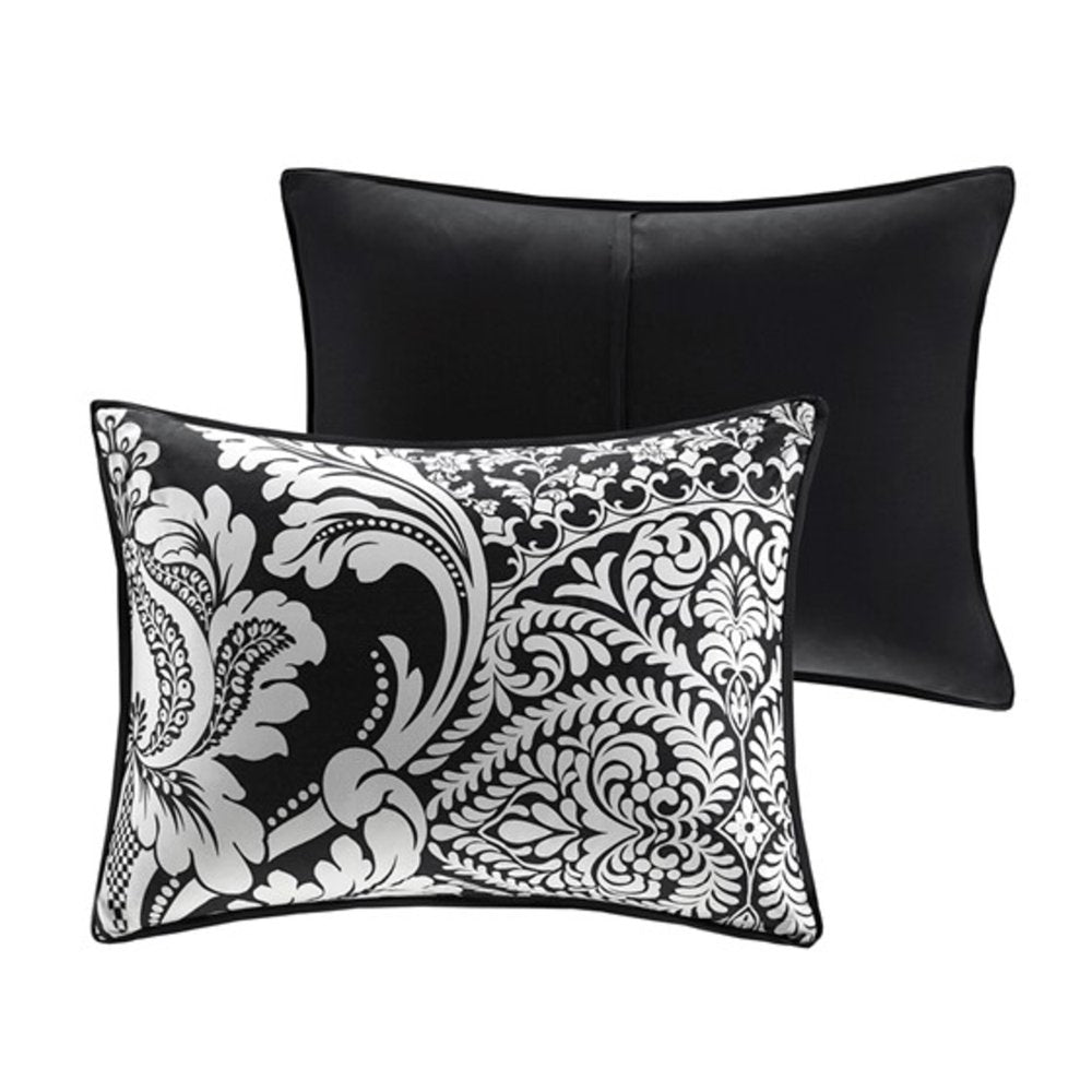 Set of Seven Black And White Damask King Ring Stitch Polyester Sham And Comforter