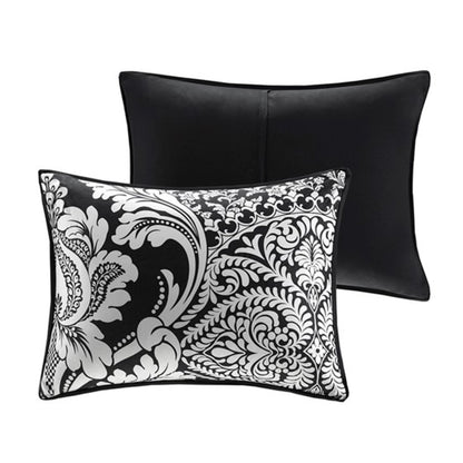 Set of Seven Black And White Damask King Ring Stitch Polyester Sham And Comforter