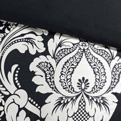 Set of Seven Black And White Damask King Ring Stitch Polyester Sham And Comforter