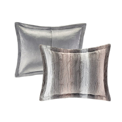 Set of Four Gray And Pink Striped King Ring Stitch Polyester Sham And Comforter