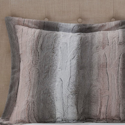 Set of Four Gray And Pink Striped King Ring Stitch Polyester Sham And Comforter