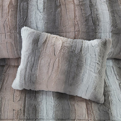 Set of Four Gray And Pink Striped King Ring Stitch Polyester Sham And Comforter