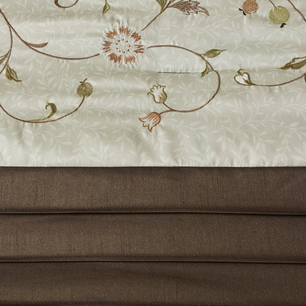 Set of Seven Green And Brown Floral King Ring Stitch Polyester Sham And Comforter