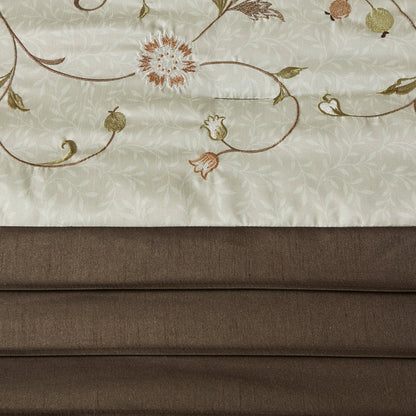 Set of Seven Green And Brown Floral King Ring Stitch Polyester Sham And Comforter