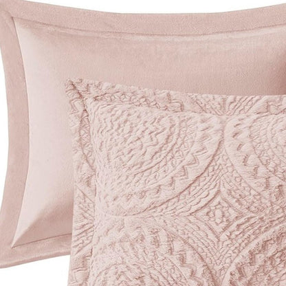 Set of Three Blush Medallion Queen Ring Stitch Polyester Sham And Comforter
