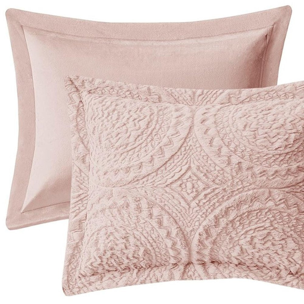 Set of Three Blush Medallion Queen Ring Stitch Polyester Sham And Comforter