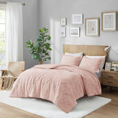 Set of Three Blush Medallion Twin Ring Stitch Polyester Sham And Comforter