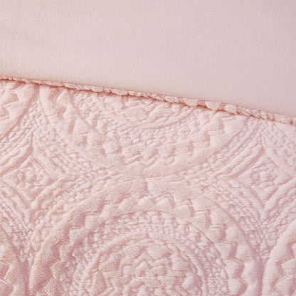Set of Three Blush Medallion Twin Ring Stitch Polyester Sham And Comforter
