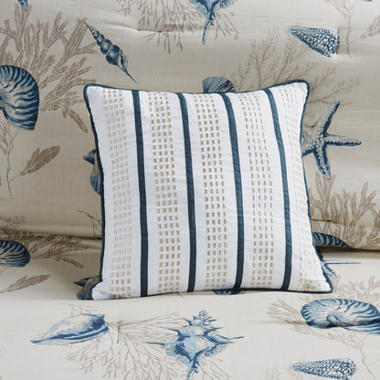 Set of Seven Blue And Ivory King Ring Stitch Sham And Comforter