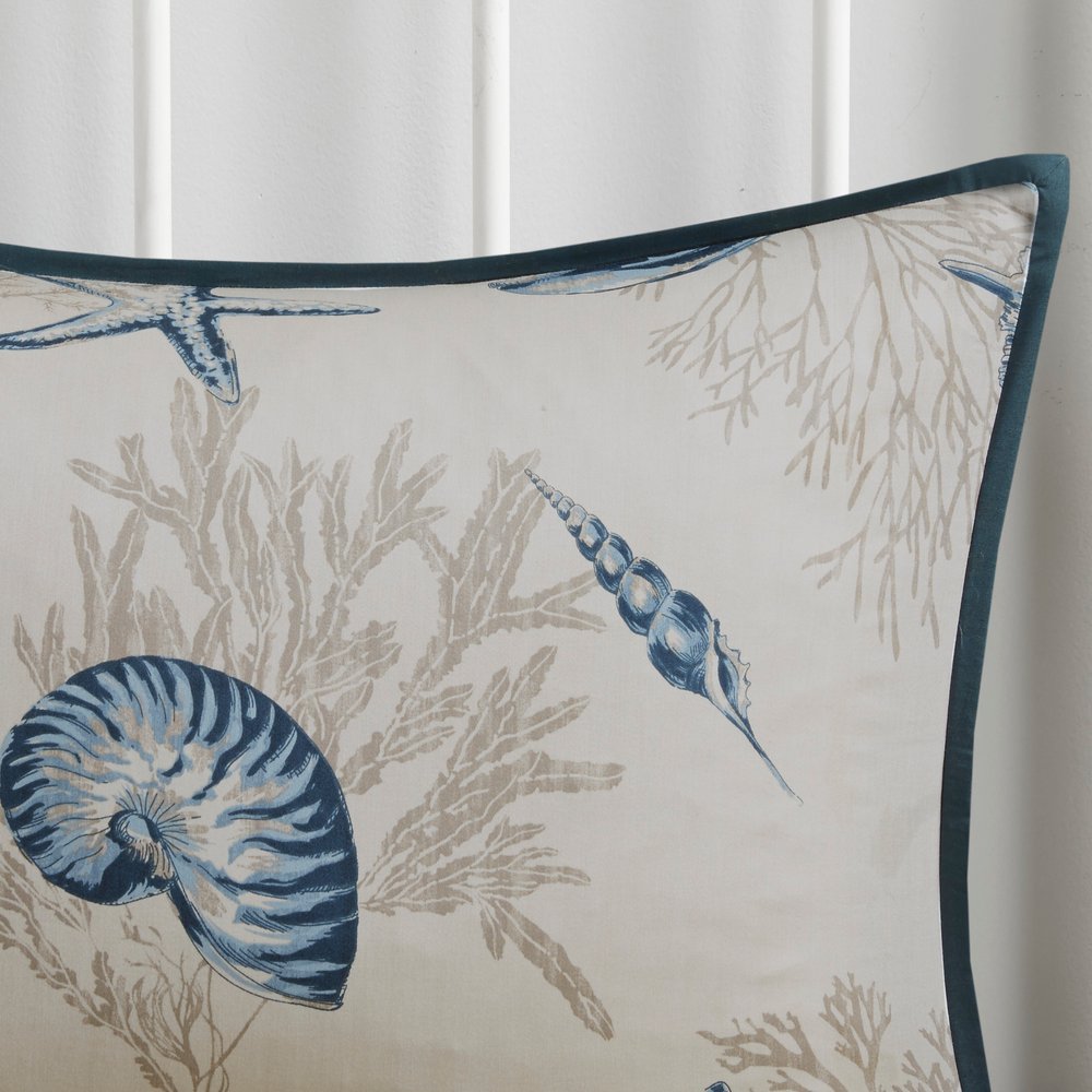 Set of Seven Blue And Ivory King Ring Stitch Sham And Comforter