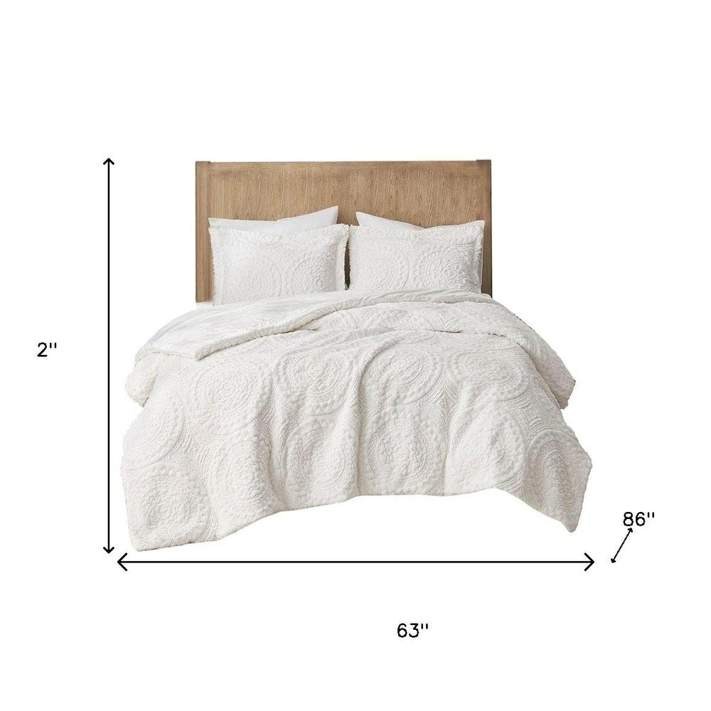 Set of Two Ivory Medallion Twin Ring Stitch Polyester Sham And Comforter